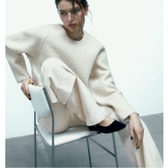 Zara Round Neck Long Sleeve Oversized Bouclé Sweatshirt Sz:S - Picture 7 of 10